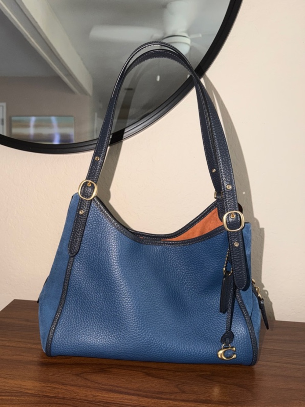 Coach Lori Blue Leather & Suede Shoulder Bag